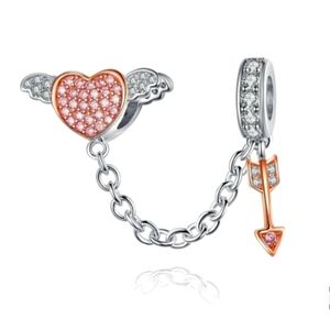 CZ 925 HEART ARROW SPACER CHARM SECURITY CHARM